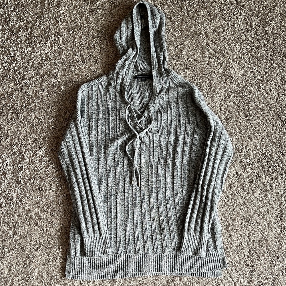 American Eagle Outfitters Gray Ribbed Cowl Neck Sweater